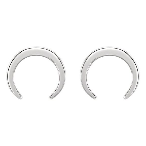10mm x 9mm (3/8 Inch) 14k White Gold Small Crescent Post Earrings - Picture 2 of 3